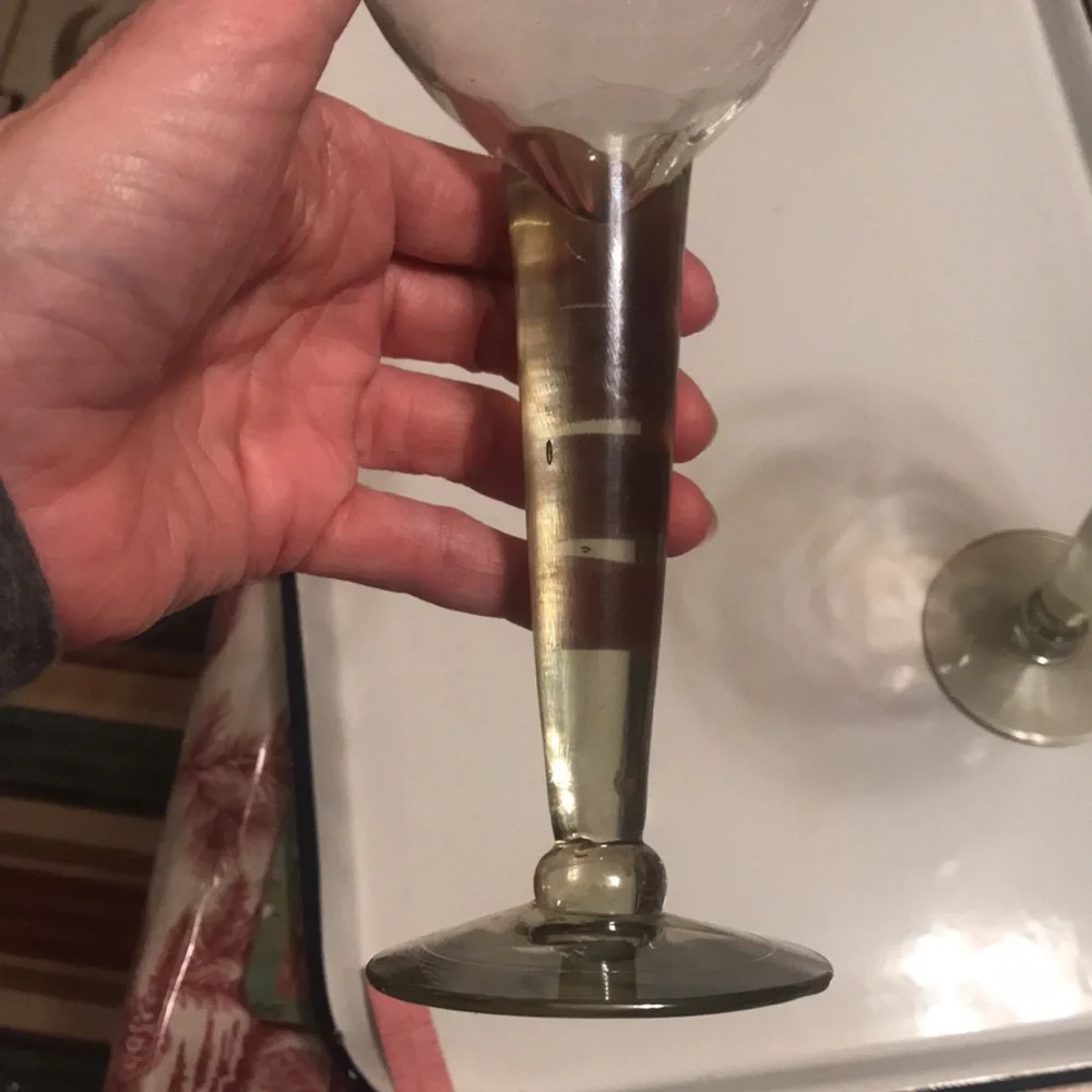 Hand Blown Clear with Subtle Smoke Color Wine/Water Glasses (2)